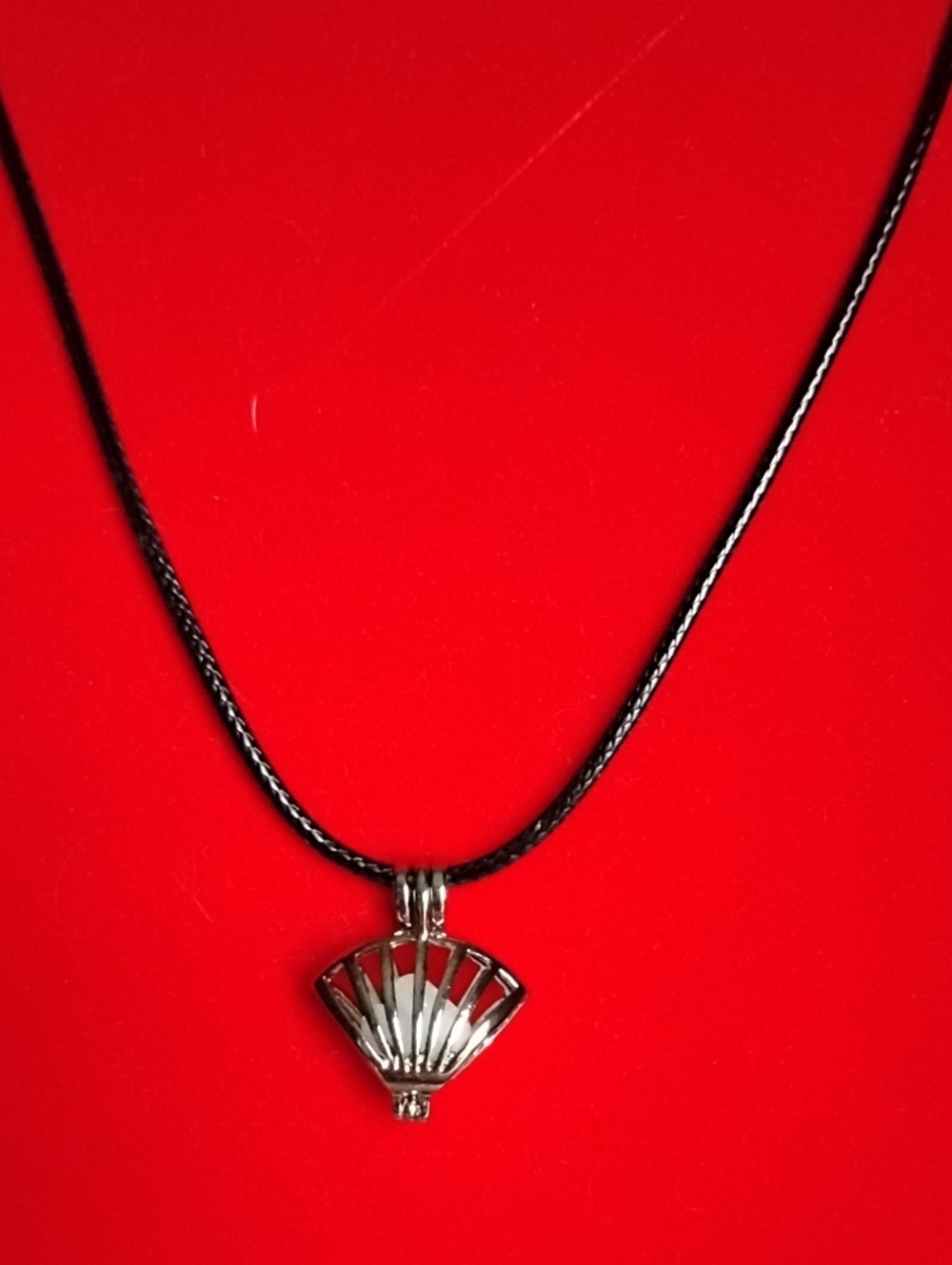 Hand Crafted Silver Shell Cord Pendant Necklace - October Surprise